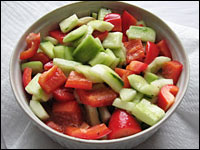 Pickled Cucumbers and Red Peppers